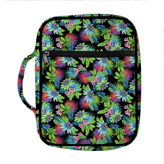 Psychedelic Hawaiian Flower Print Front Pocket Bible Bag