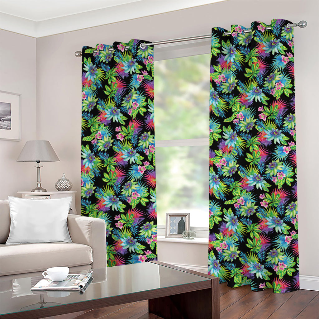 Psychedelic Hawaiian Flower Print Grommet Curtains