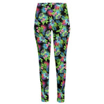 Psychedelic Hawaiian Flower Print High-Waisted Pocket Leggings