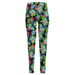 Psychedelic Hawaiian Flower Print High-Waisted Pocket Leggings