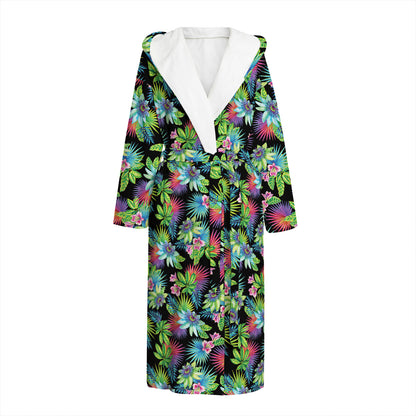 Psychedelic Hawaiian Flower Print Hooded Bathrobe