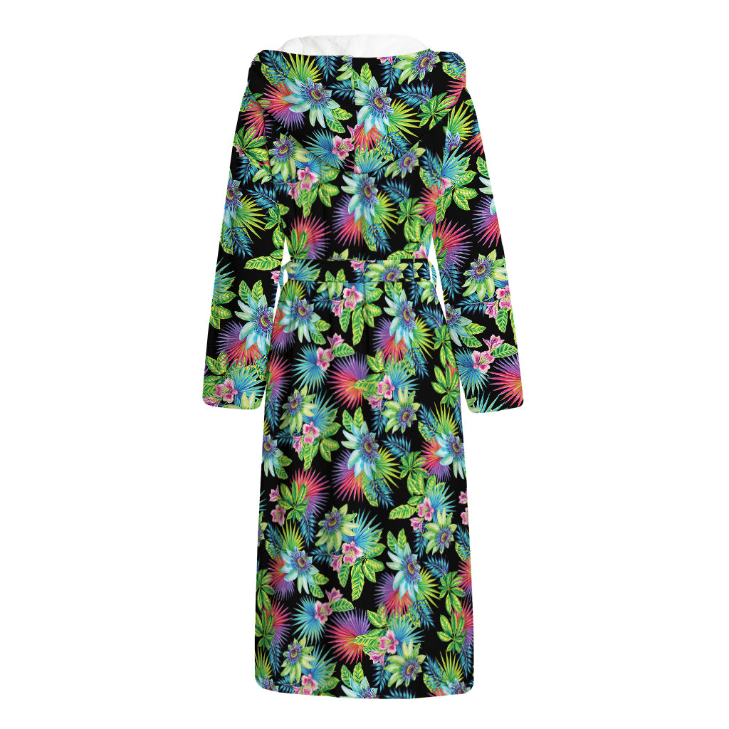 Psychedelic Hawaiian Flower Print Hooded Bathrobe