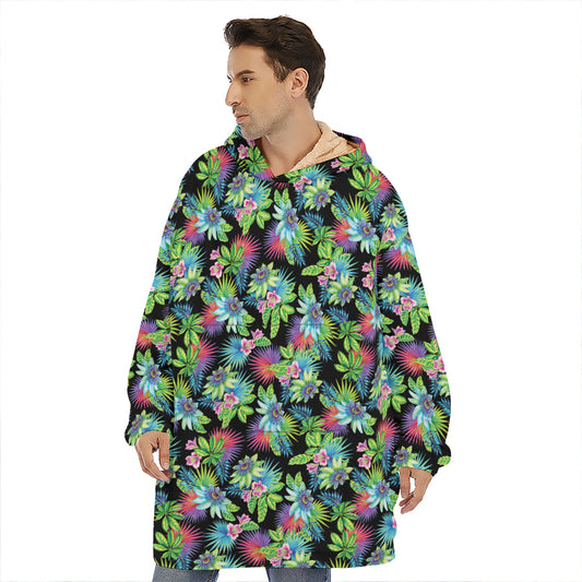 Psychedelic Hawaiian Flower Print Hoodie Blanket