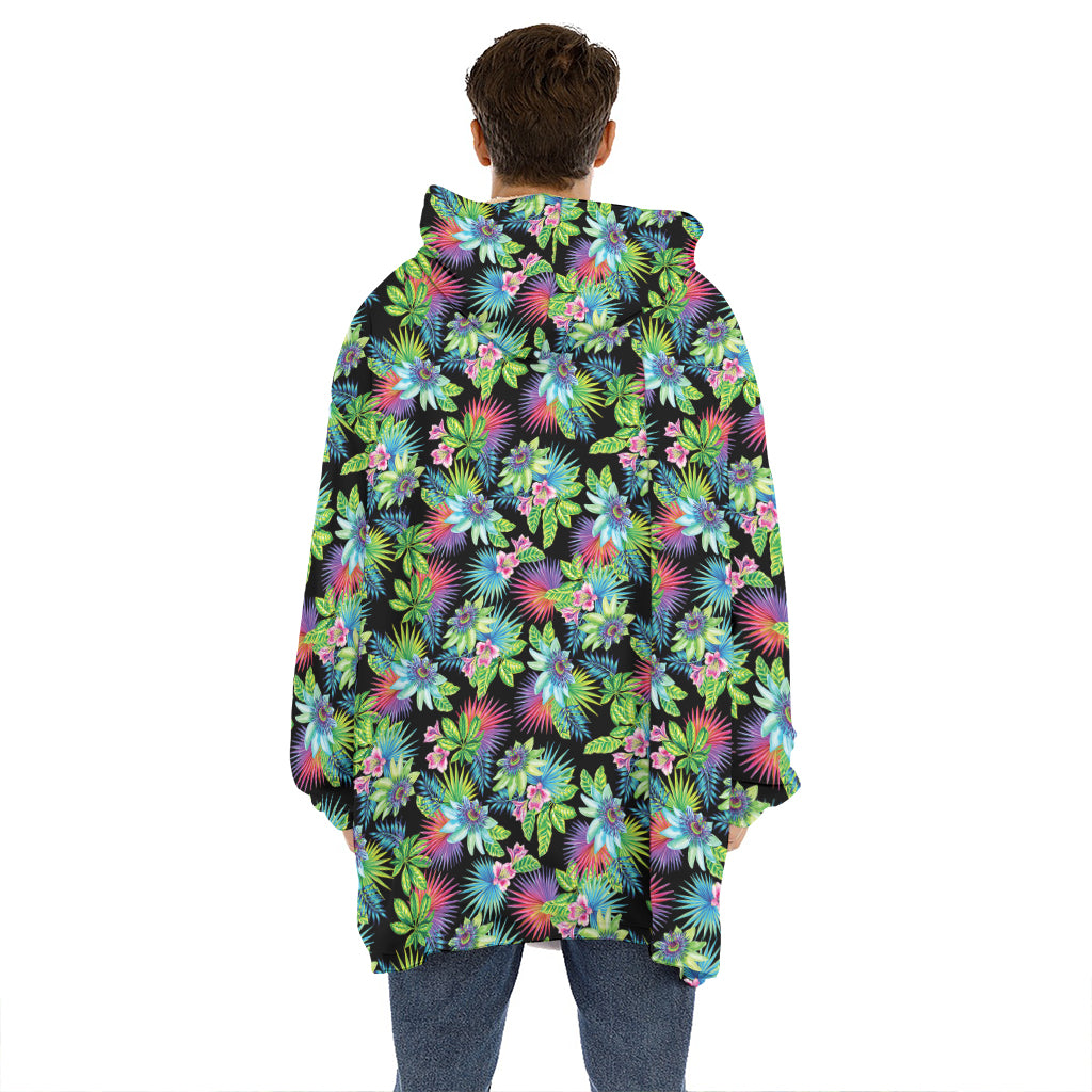 Psychedelic Hawaiian Flower Print Hoodie Blanket