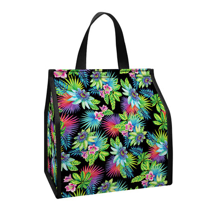 Psychedelic Hawaiian Flower Print Insulated Lunch Tote