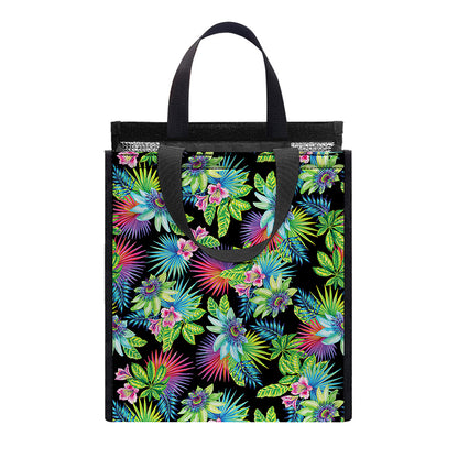 Psychedelic Hawaiian Flower Print Insulated Lunch Tote