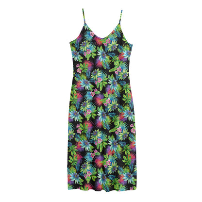 Psychedelic Hawaiian Flower Print Jersey Midi Cami Dress