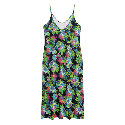 Psychedelic Hawaiian Flower Print Jersey Midi Cami Dress