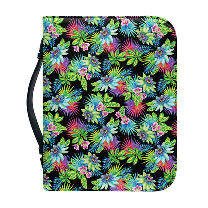 Psychedelic Hawaiian Flower Print Leather Bible Cover