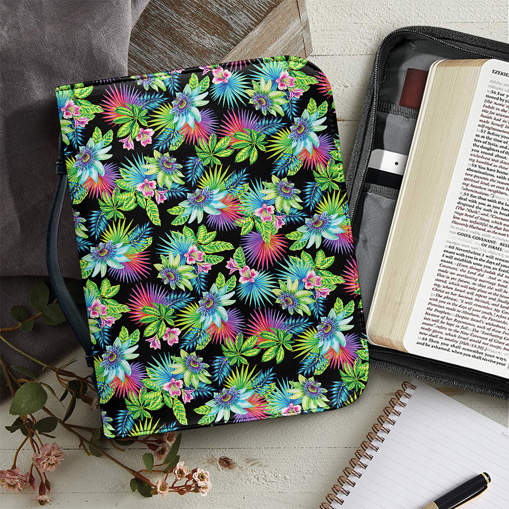 Psychedelic Hawaiian Flower Print Leather Bible Cover