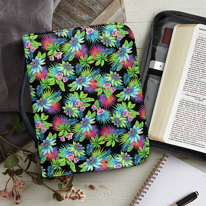 Psychedelic Hawaiian Flower Print Leather Bible Cover
