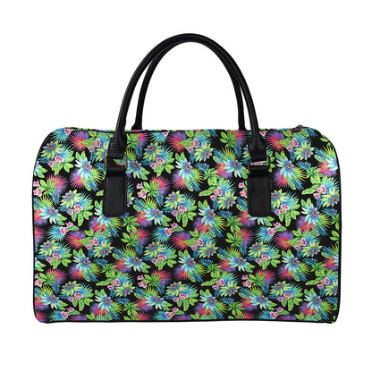 Psychedelic Hawaiian Flower Print Leather Duffle Bag