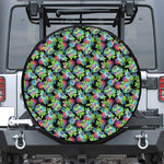 Psychedelic Hawaiian Flower Print Leather Spare Tire Cover