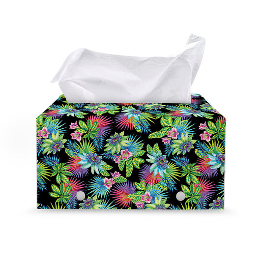 Psychedelic Hawaiian Flower Print Leather Tissue Box Cover