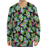 Psychedelic Hawaiian Flower Print Long Sleeve Baseball Jersey