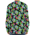Psychedelic Hawaiian Flower Print Long Sleeve Baseball Jersey
