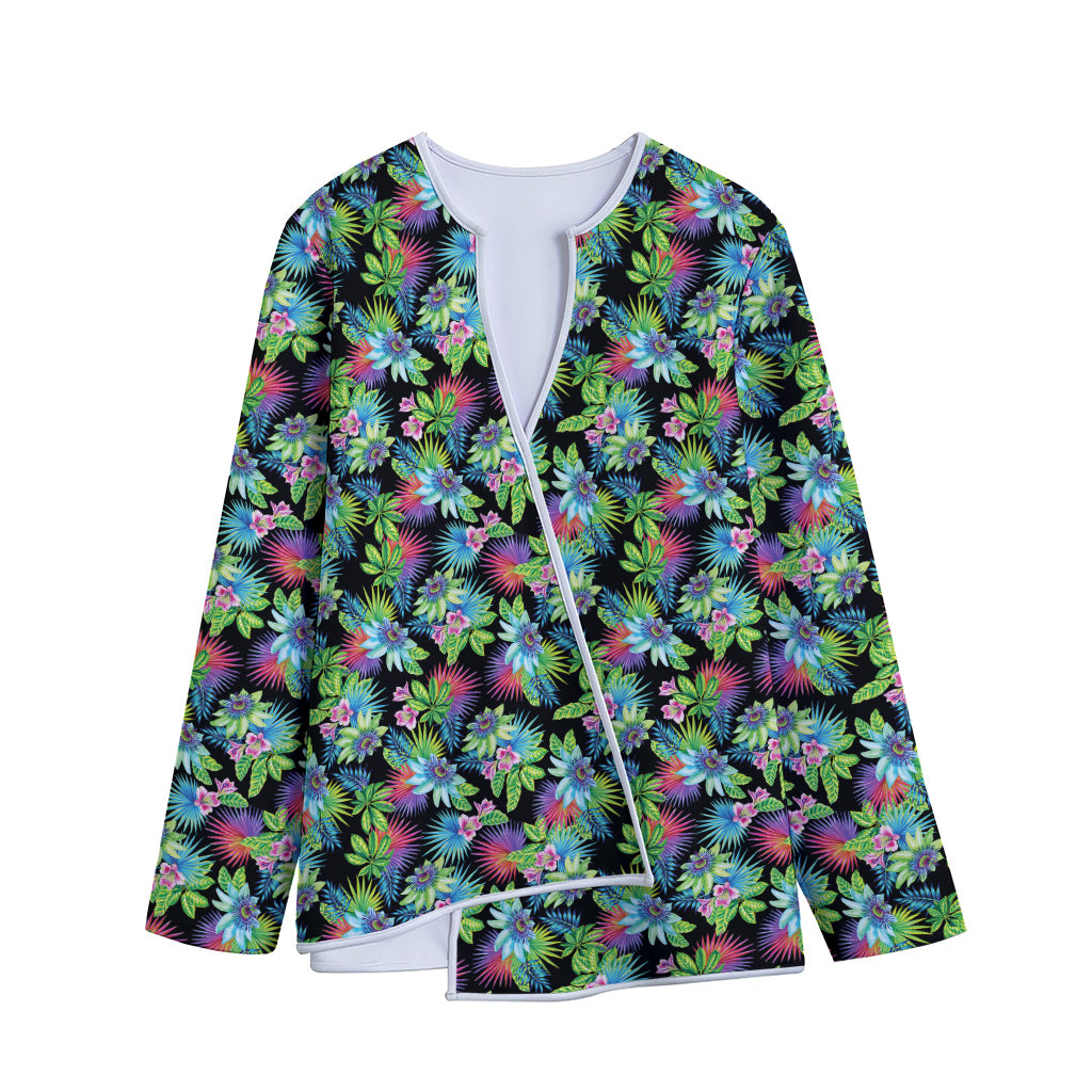 Psychedelic Hawaiian Flower Print Long Sleeve Short Coat