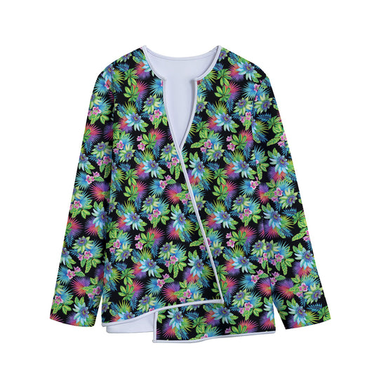 Psychedelic Hawaiian Flower Print Long Sleeve Short Coat