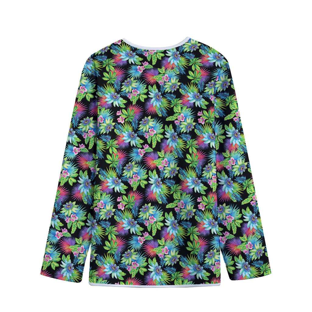 Psychedelic Hawaiian Flower Print Long Sleeve Short Coat