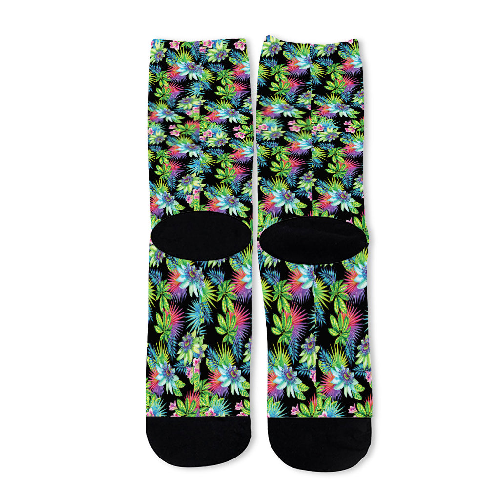 Psychedelic Hawaiian Flower Print Long Socks