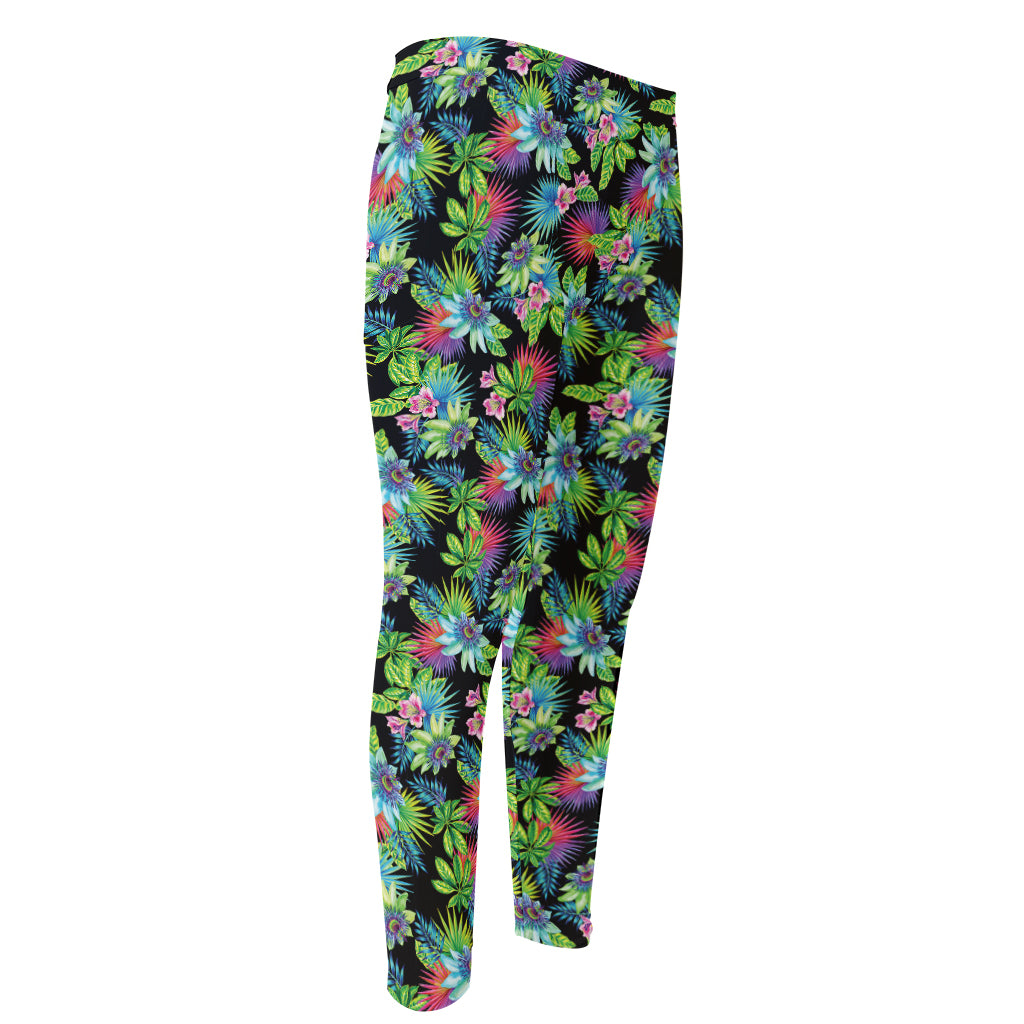 Psychedelic Hawaiian Flower Print Men's Compression Pants