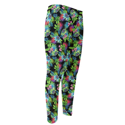 Psychedelic Hawaiian Flower Print Men's Compression Pants