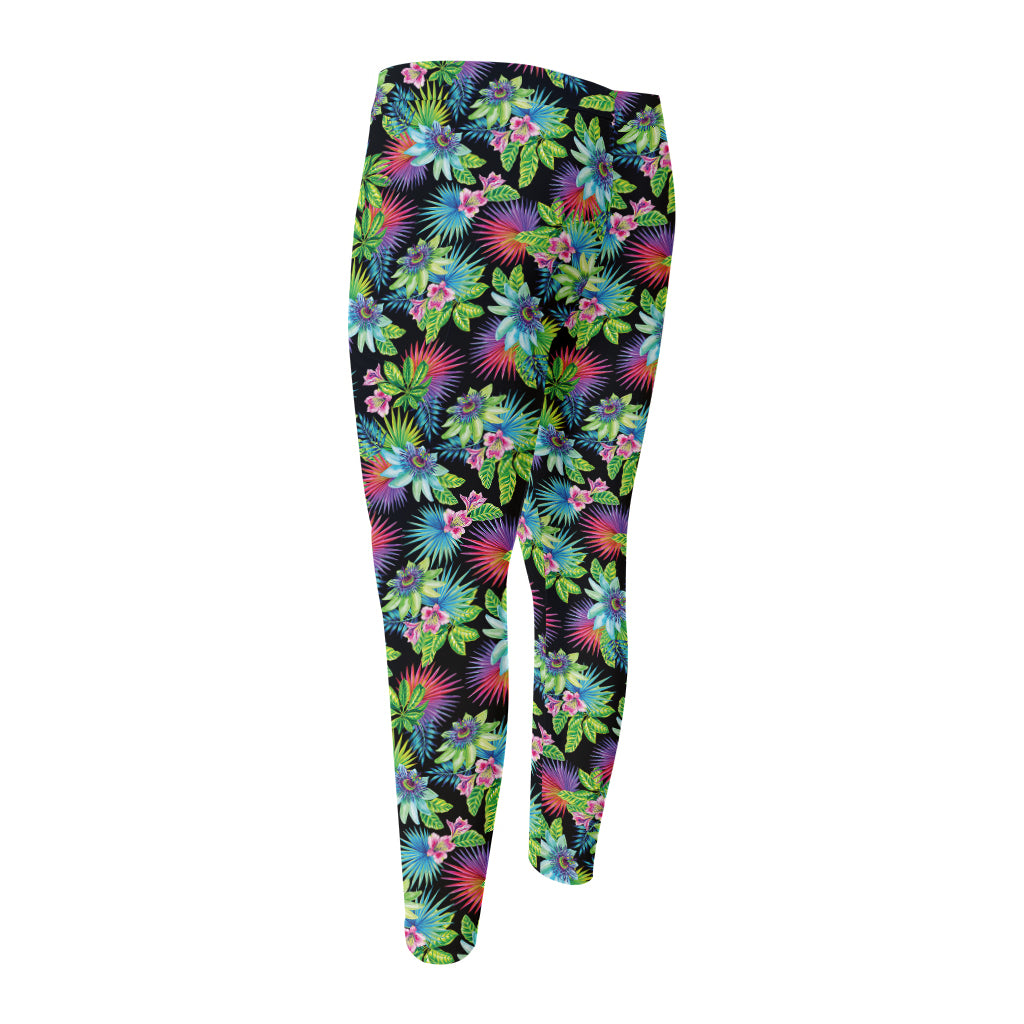 Psychedelic Hawaiian Flower Print Men's Compression Pants