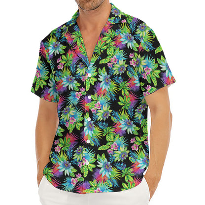 Psychedelic Hawaiian Flower Print Men's Deep V-Neck Shirt