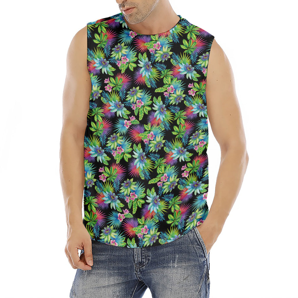 Psychedelic Hawaiian Flower Print Men's Fitness Tank Top
