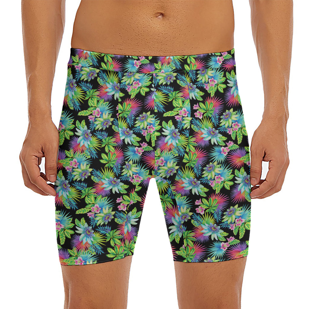 Psychedelic Hawaiian Flower Print Men's Long Boxer Briefs