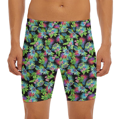Psychedelic Hawaiian Flower Print Men's Long Boxer Briefs