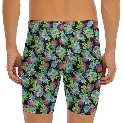 Psychedelic Hawaiian Flower Print Men's Long Boxer Briefs