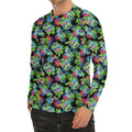 Psychedelic Hawaiian Flower Print Men's Long Sleeve Rash Guard