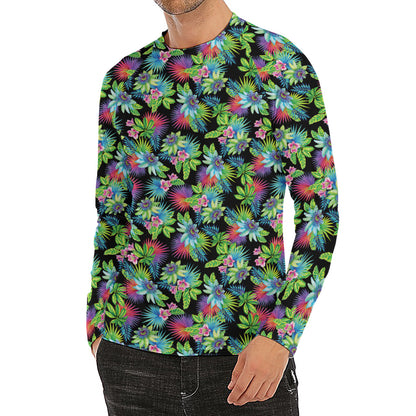 Psychedelic Hawaiian Flower Print Men's Long Sleeve Rash Guard