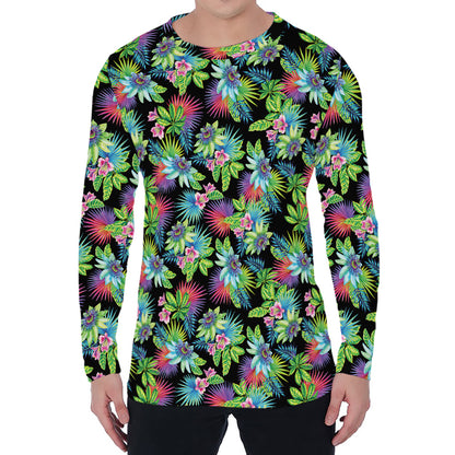 Psychedelic Hawaiian Flower Print Men's Long Sleeve T-Shirt
