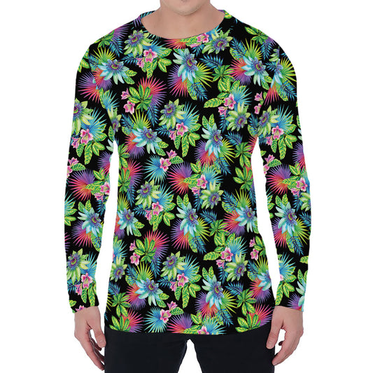 Psychedelic Hawaiian Flower Print Men's Long Sleeve T-Shirt