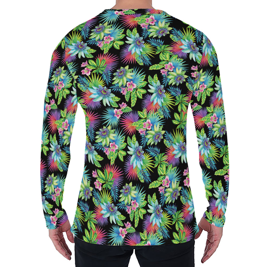 Psychedelic Hawaiian Flower Print Men's Long Sleeve T-Shirt