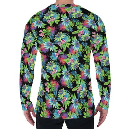 Psychedelic Hawaiian Flower Print Men's Long Sleeve T-Shirt