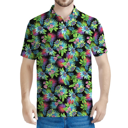 Psychedelic Hawaiian Flower Print Men's Polo Shirt