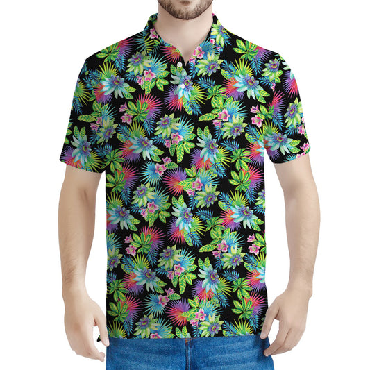 Psychedelic Hawaiian Flower Print Men's Polo Shirt