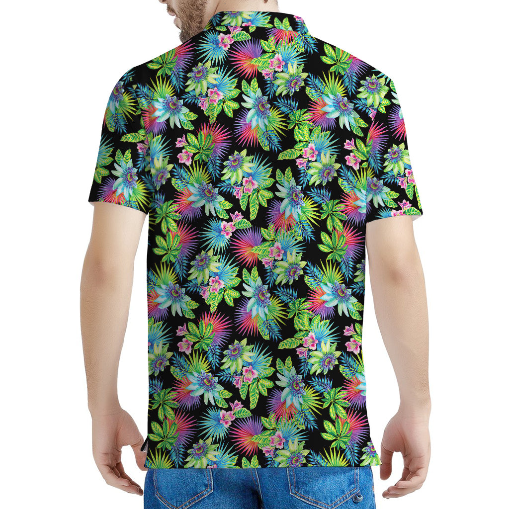 Psychedelic Hawaiian Flower Print Men's Polo Shirt