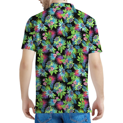 Psychedelic Hawaiian Flower Print Men's Polo Shirt
