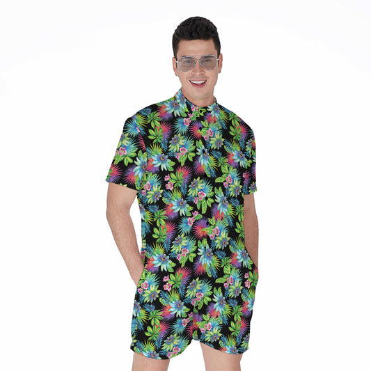 Psychedelic Hawaiian Flower Print Men's Rompers