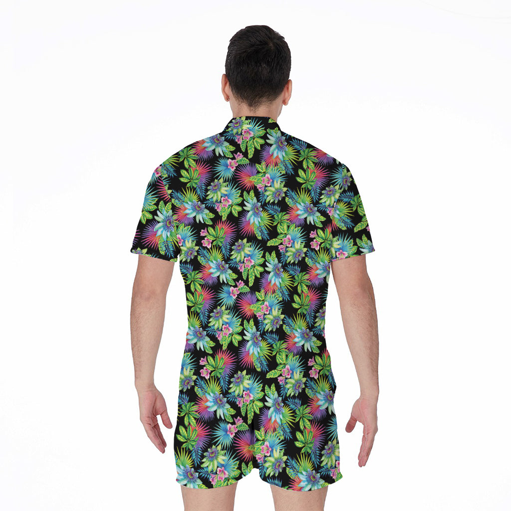 Psychedelic Hawaiian Flower Print Men's Rompers