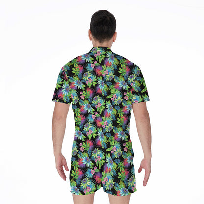 Psychedelic Hawaiian Flower Print Men's Rompers