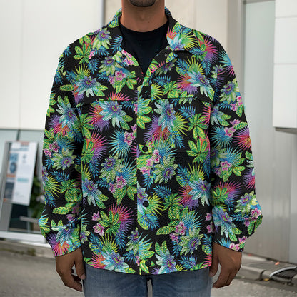 Psychedelic Hawaiian Flower Print Men's Shirt Jacket