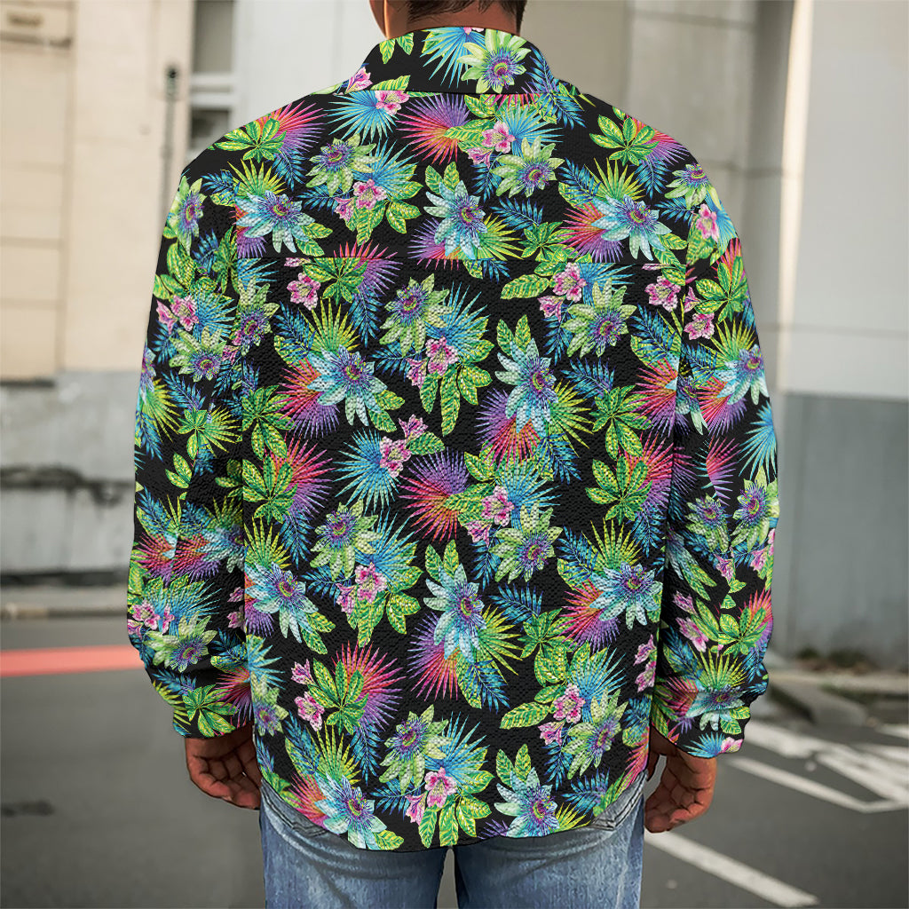 Psychedelic Hawaiian Flower Print Men's Shirt Jacket