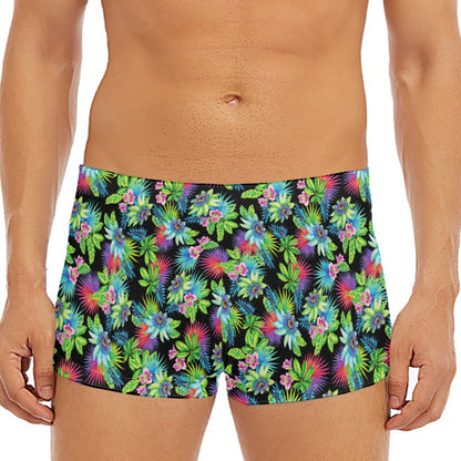 Psychedelic Hawaiian Flower Print Men's Short Boxer Briefs
