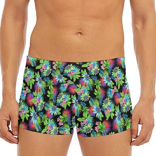 Psychedelic Hawaiian Flower Print Men's Short Boxer Briefs