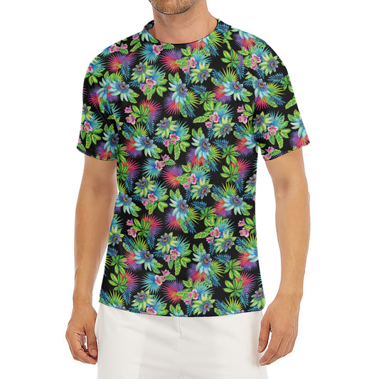 Psychedelic Hawaiian Flower Print Men's Short Sleeve Rash Guard